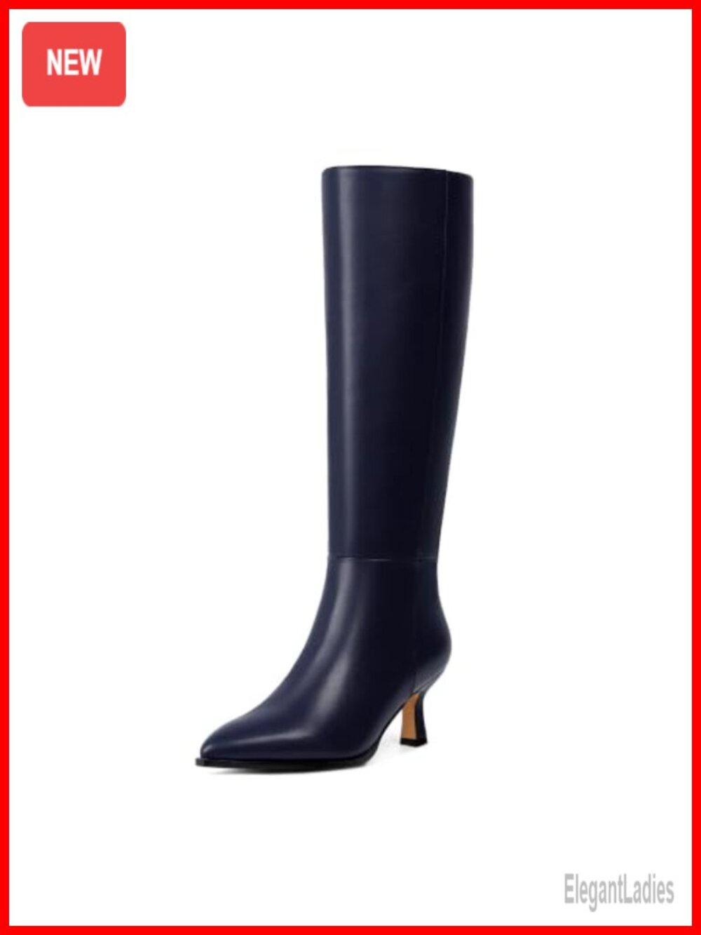 Kitten Heel Knee High Boots Pointed Toe Faux Leather Side Zip Womens Tall Boots